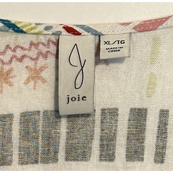 J. Joie Graphic Fruit Print Top Womens XL White Colorful Linen V-Neck Tie Hem - Picture 5 of 8